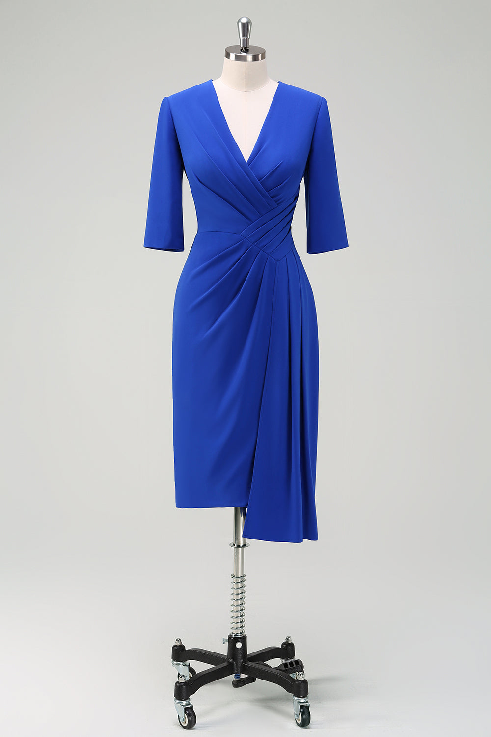 Royal Blue Ruched V Neck Wedding Guest Dress with Short Sleeves - Image 1