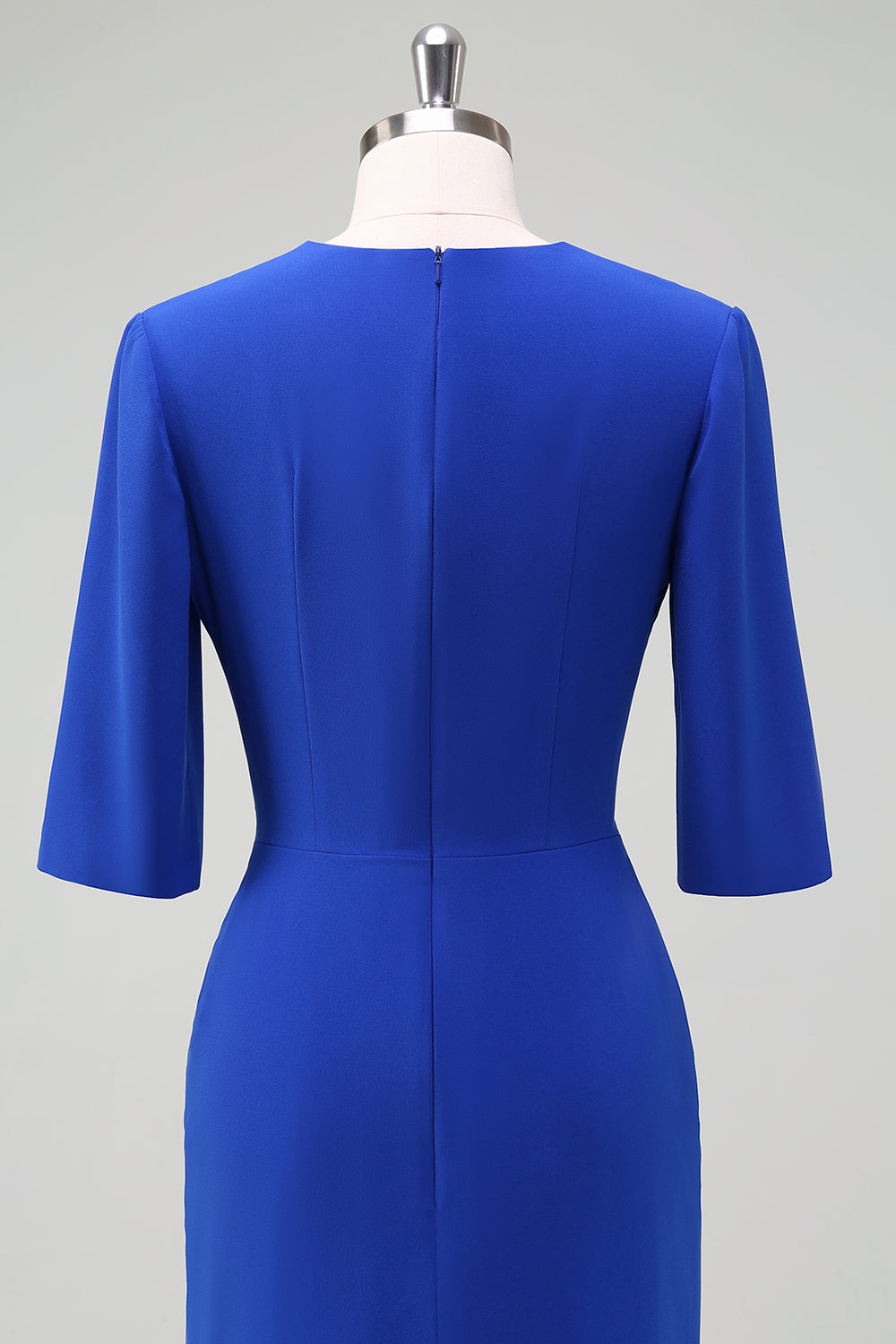 Royal Blue Ruched V Neck Wedding Guest Dress with Short Sleeves - Image 5