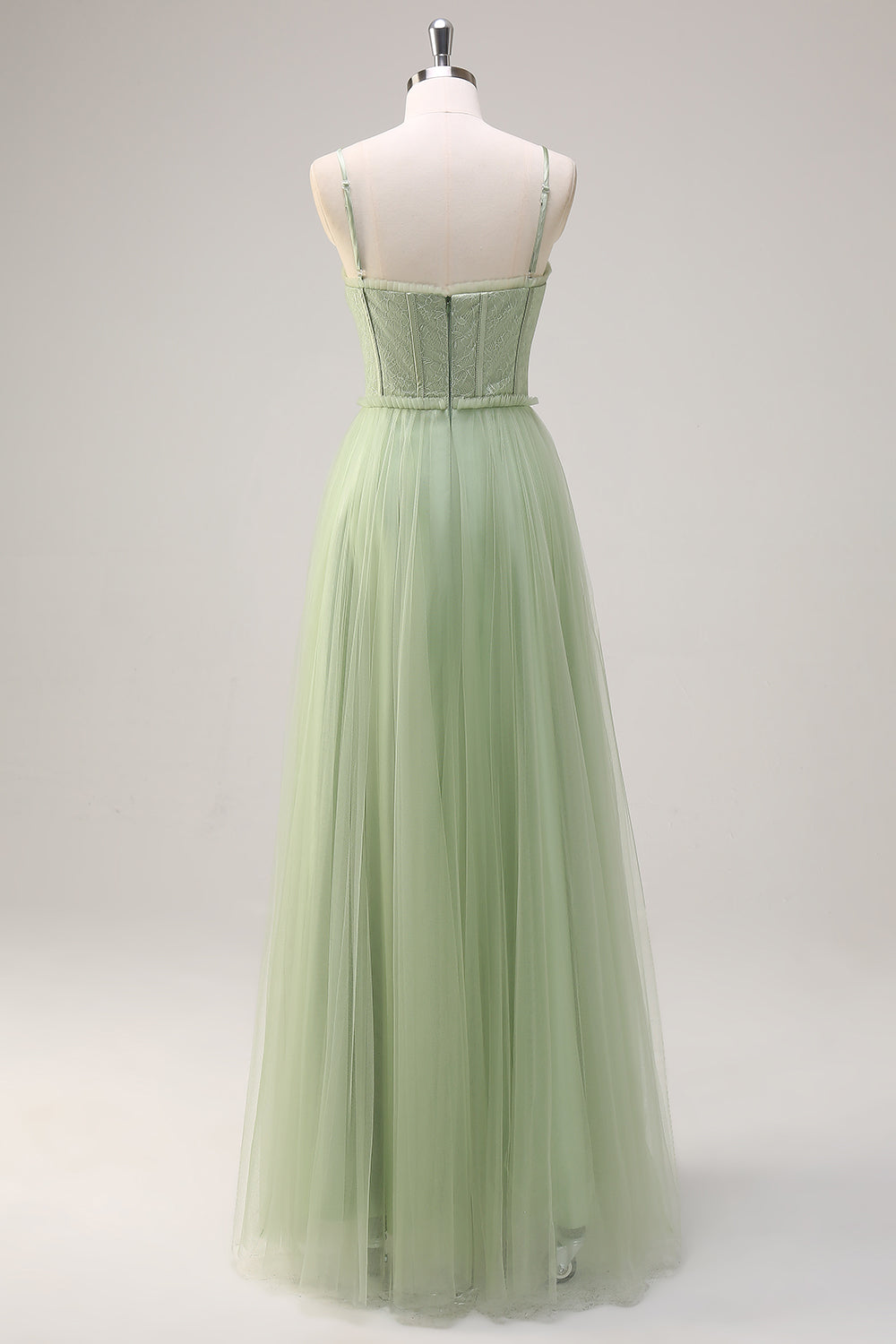 Sage A Line Corset Spaghetti Straps Tulle Bridesmaid Dress - Image 2