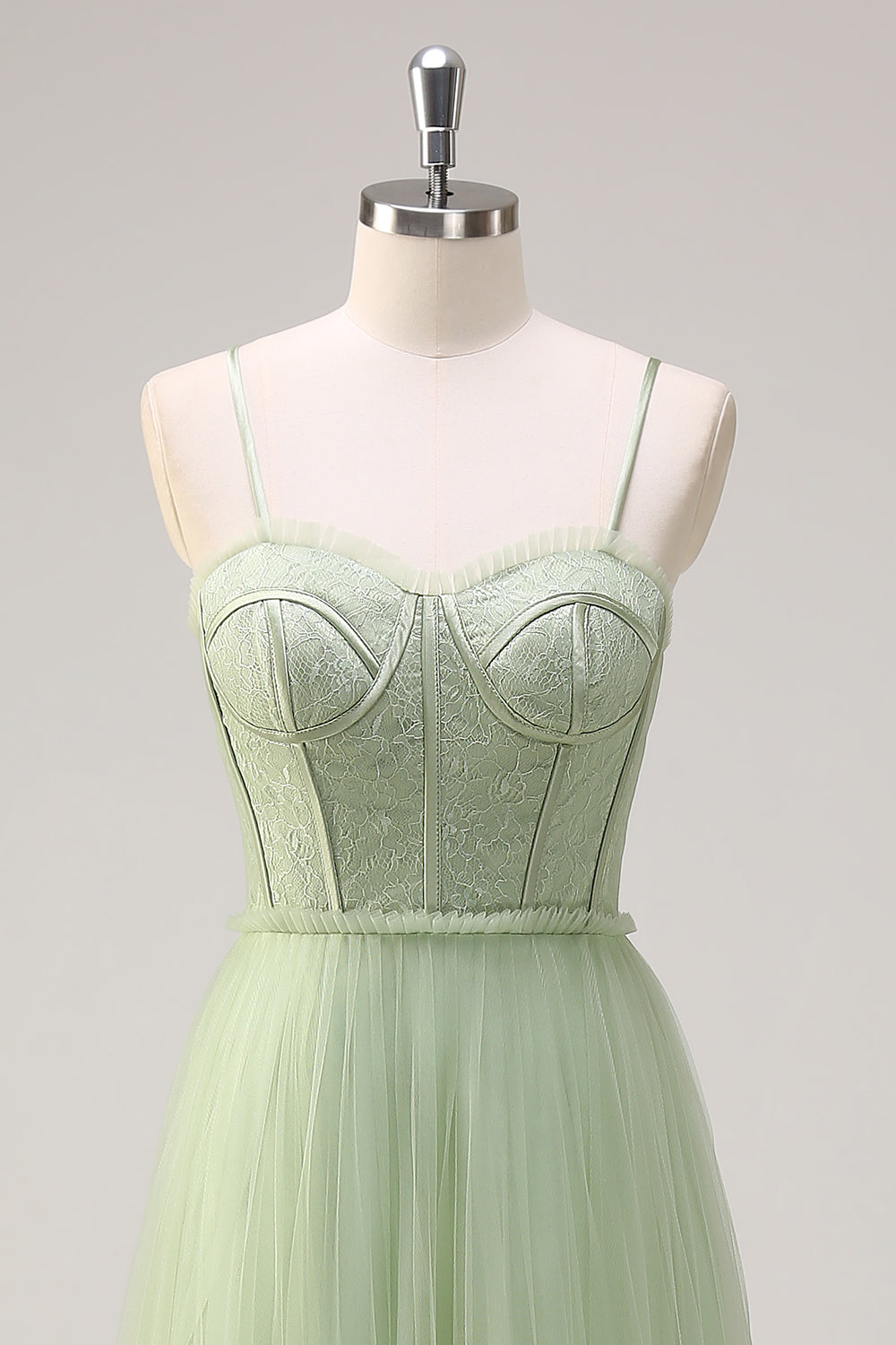 Sage A Line Corset Spaghetti Straps Tulle Bridesmaid Dress - Image 4