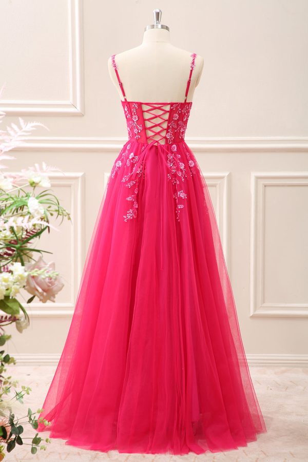Royal Blue Corset Sequined A Line Tulle Maxi Dress with Appliques - Image 14