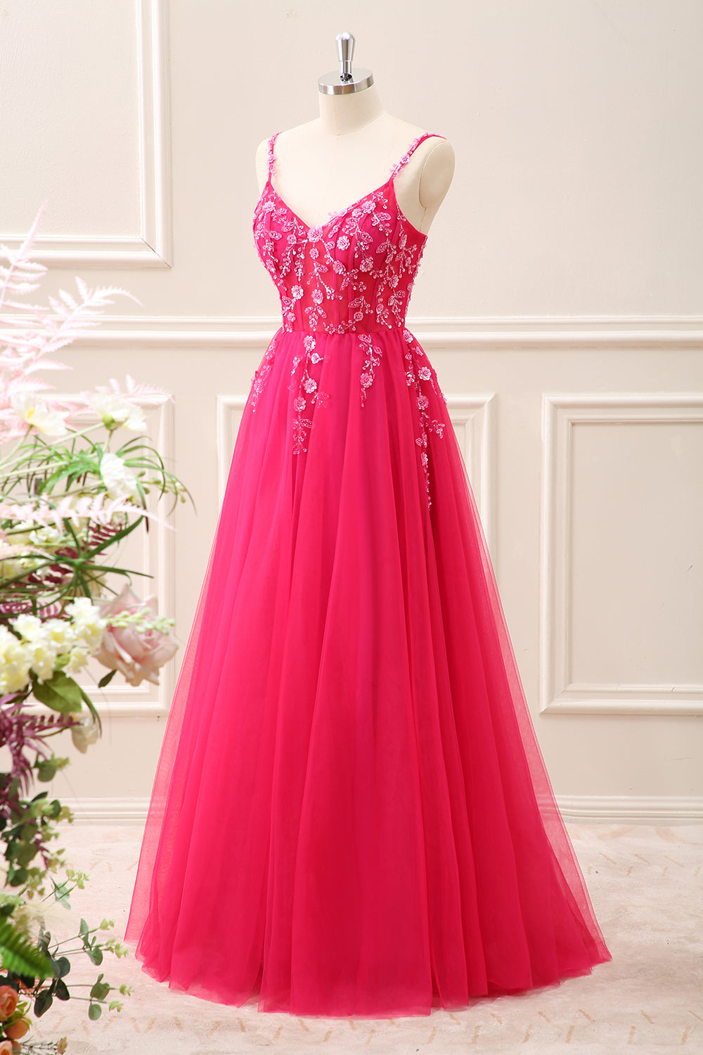Royal Blue Corset Sequined A Line Tulle Maxi Dress with Appliques - Image 15