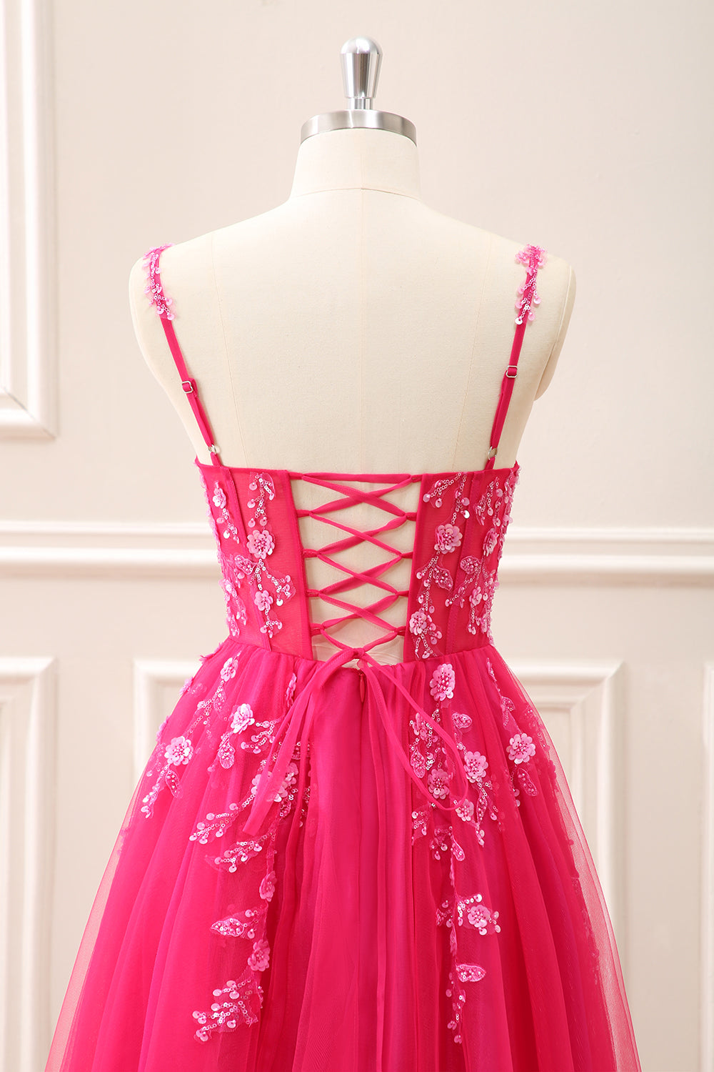 Royal Blue Corset Sequined A Line Tulle Maxi Dress with Appliques - Image 17