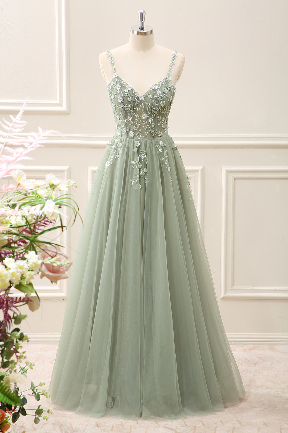 Royal Blue Corset Sequined A Line Tulle Maxi Dress with Appliques - Image 19