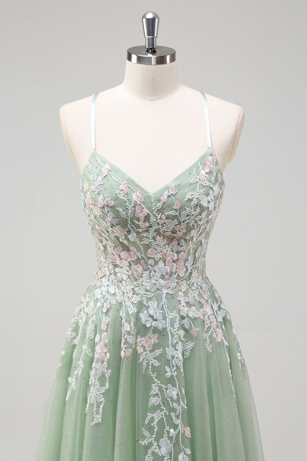 Sage A Line Tulle Applique Prom Dress with Lace-up Back - Image 4