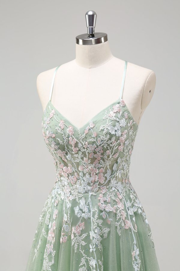 Sage A Line Tulle Applique Prom Dress with Lace-up Back - Image 6