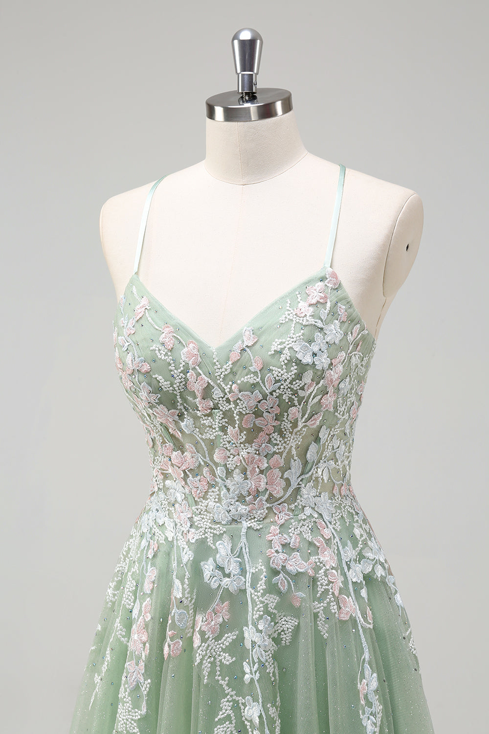 Sage A Line Tulle Applique Prom Dress with Lace-up Back - Image 6
