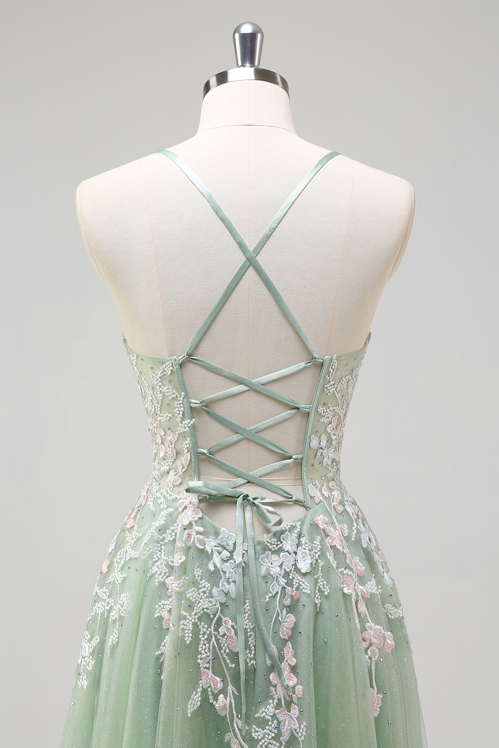Sage A Line Tulle Applique Prom Dress with Lace-up Back - Image 5