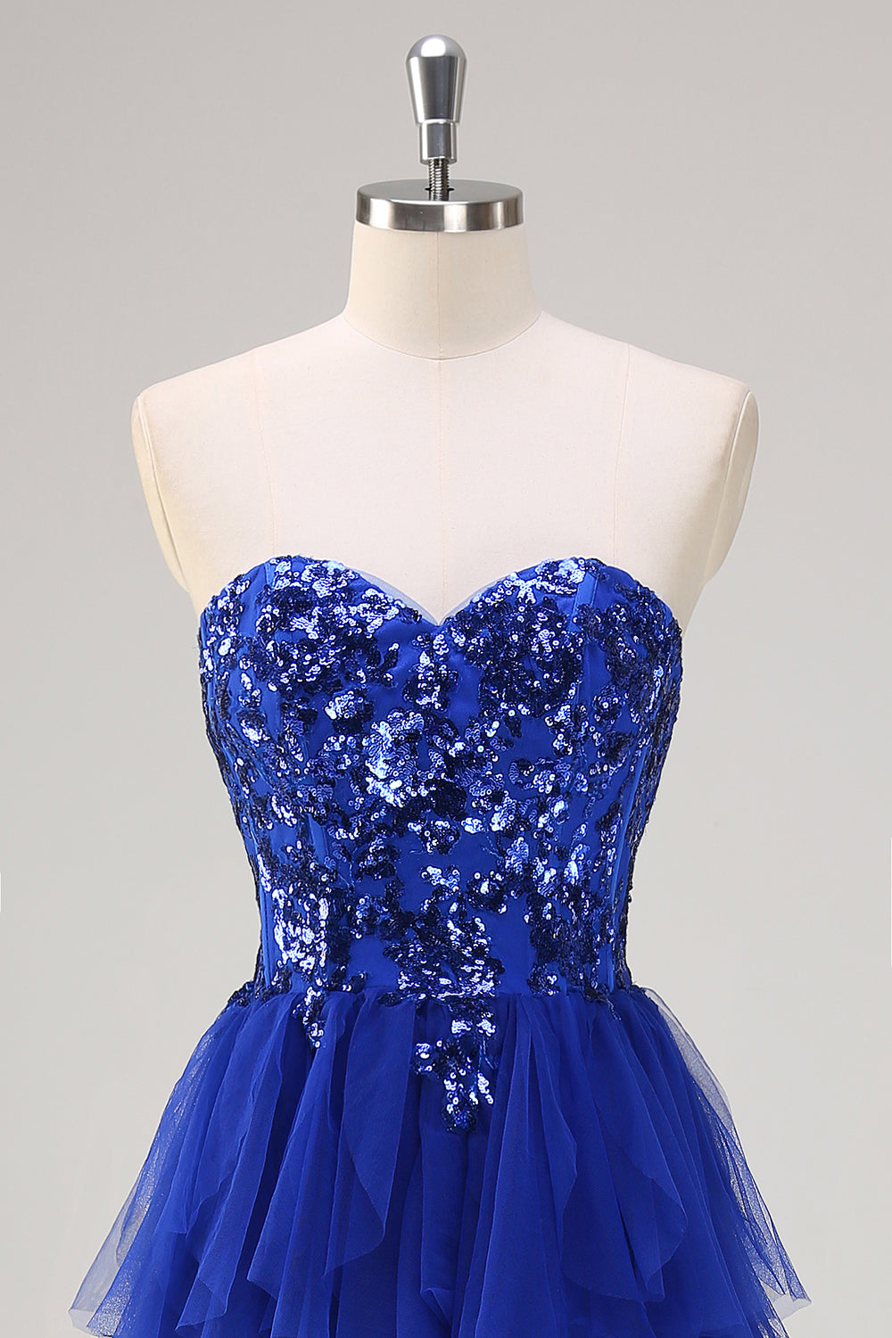 Royal Blue Sequined Tulle Sweetheart Sheath Prom Dress with Slit - Image 4