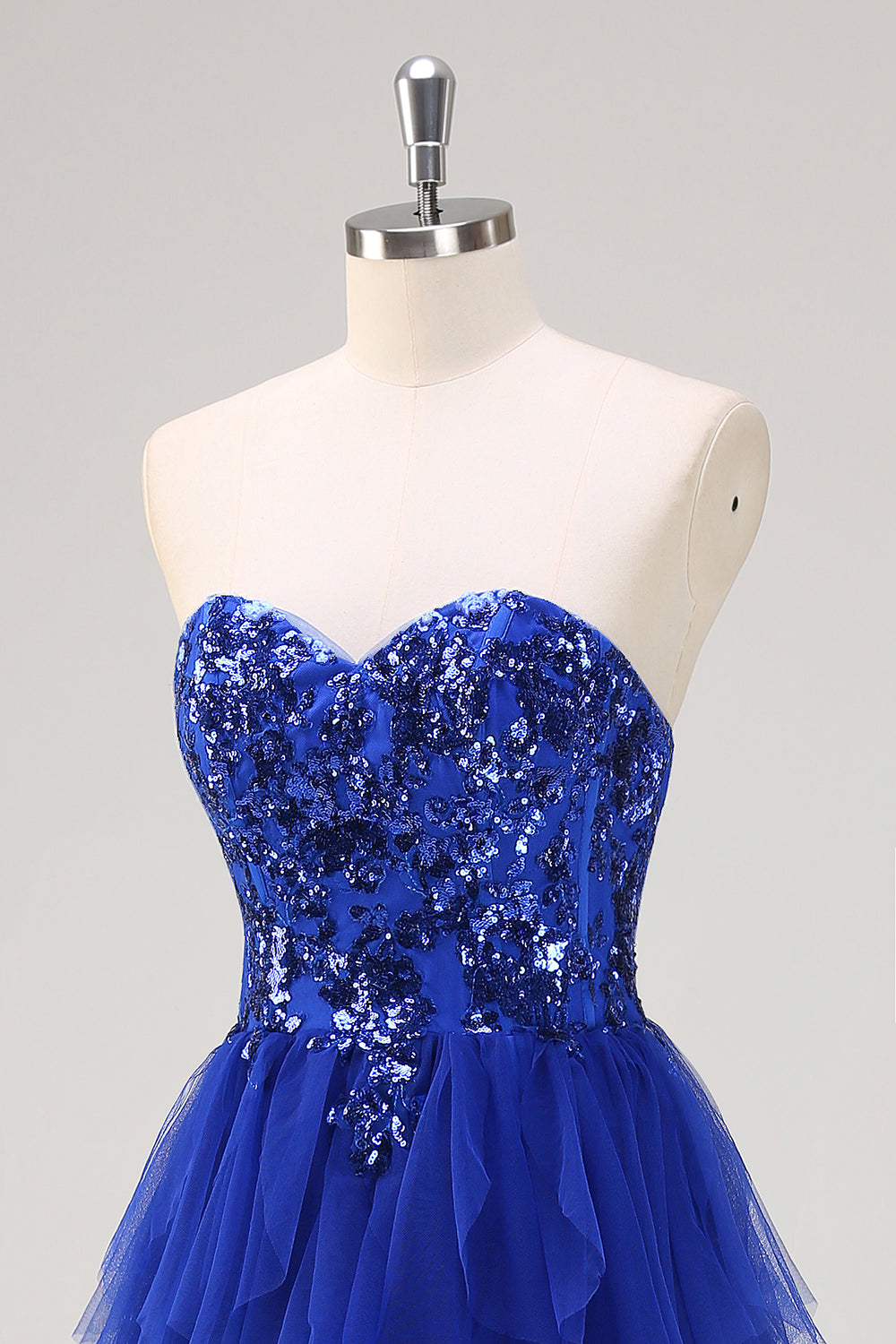 Royal Blue Sequined Tulle Sweetheart Sheath Prom Dress with Slit - Image 6