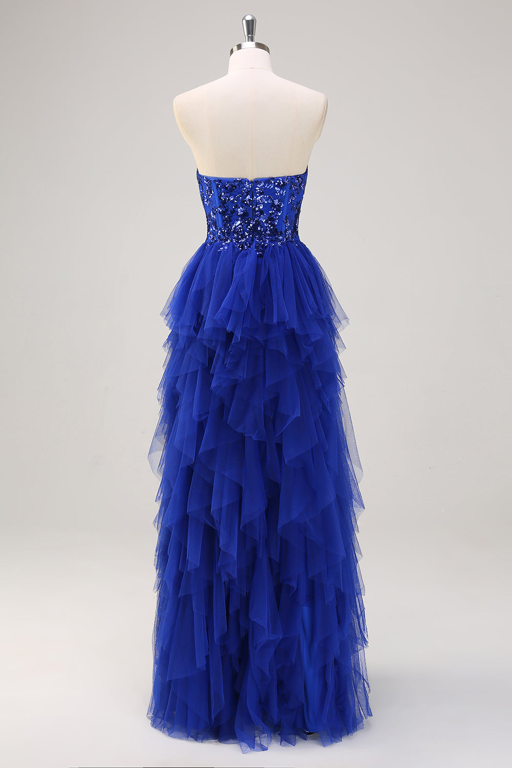 Royal Blue Sequined Tulle Sweetheart Sheath Prom Dress with Slit - Image 2