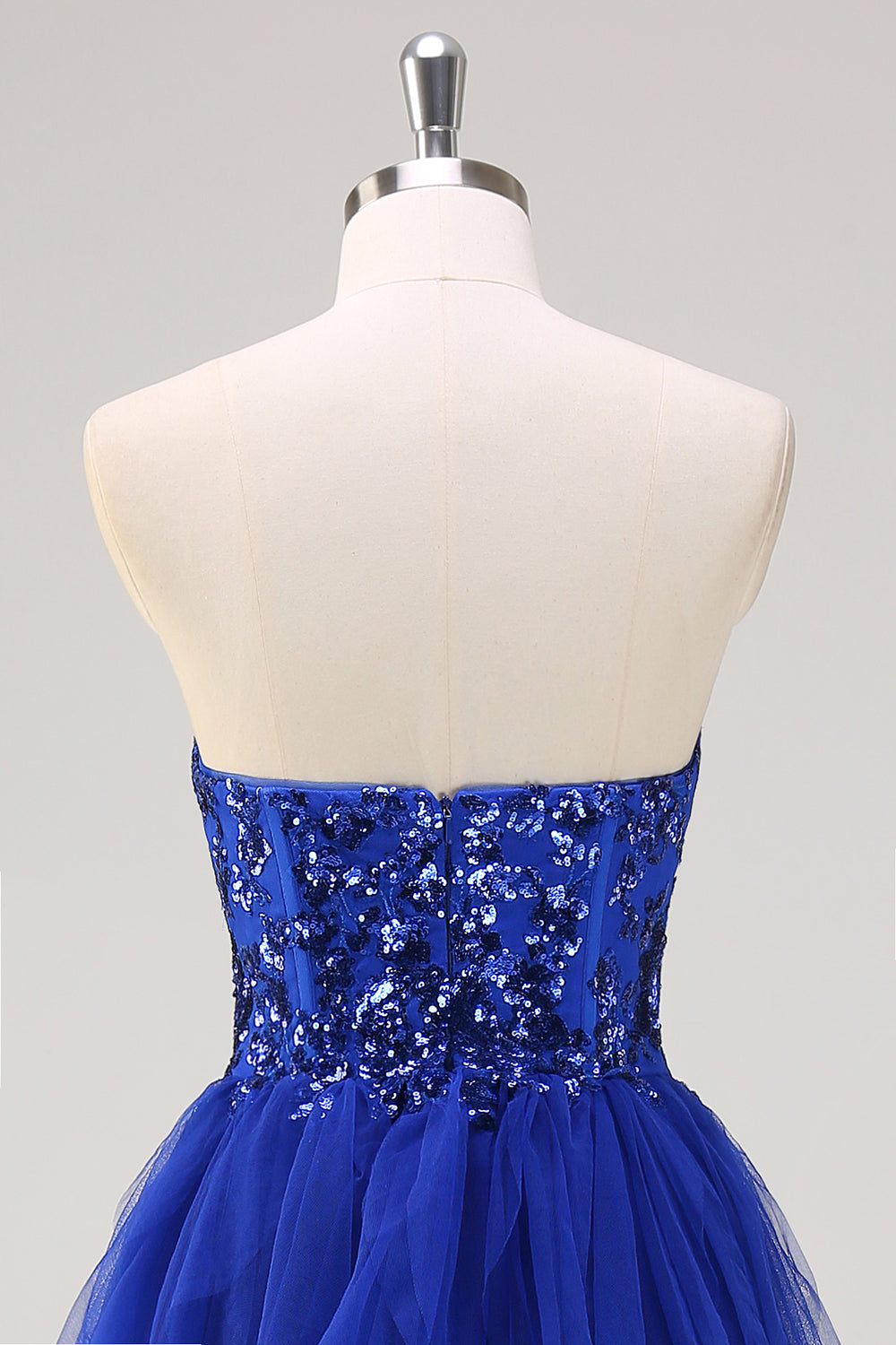 Royal Blue Sequined Tulle Sweetheart Sheath Prom Dress with Slit - Image 5