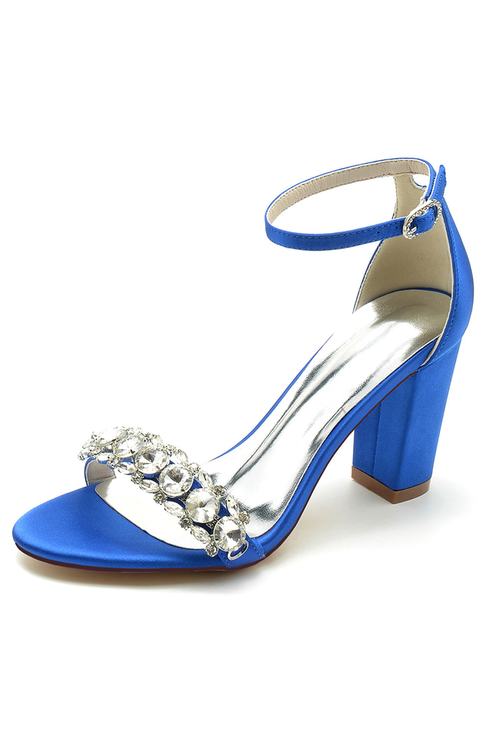 Royal Blue Rhinestone Ankle Straps Prom Sandals - Image 1