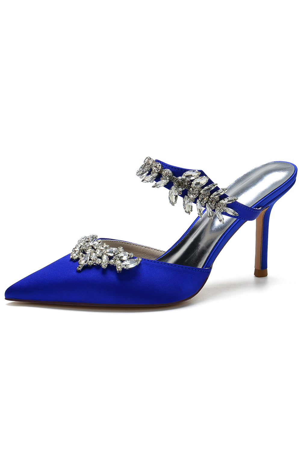 Royal Blue Pointed Toe Rhinestone Stiletto Sandals - Image 1