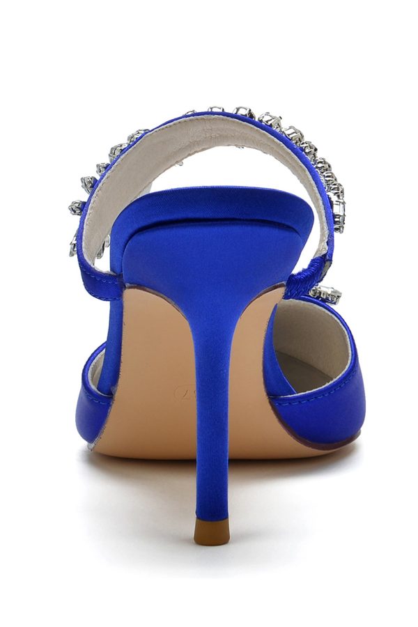 Royal Blue Pointed Toe Rhinestone Stiletto Sandals - Image 3