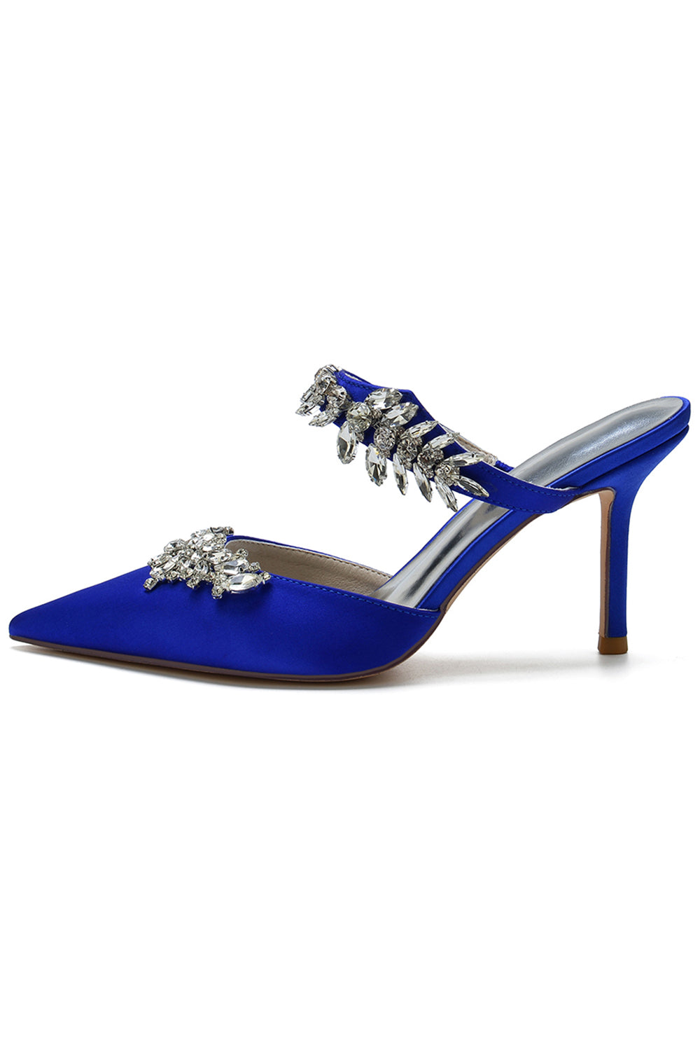 Royal Blue Pointed Toe Rhinestone Stiletto Sandals - Image 4