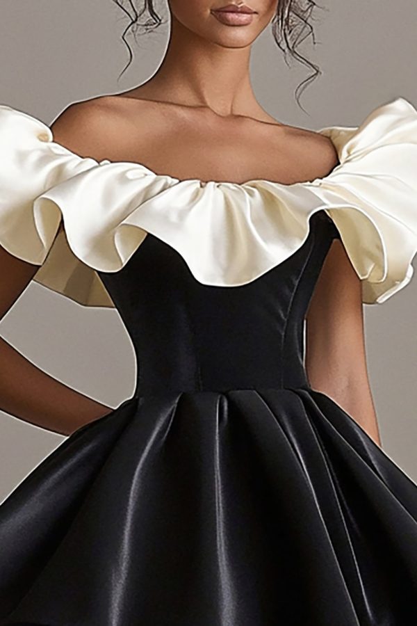 Ruffle A Line Off the Shoulder Black Graduation Dress - Image 2