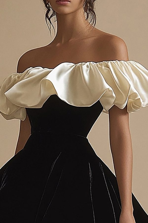 Ruffle A Line Off the Shoulder Little Black Dress - Image 2