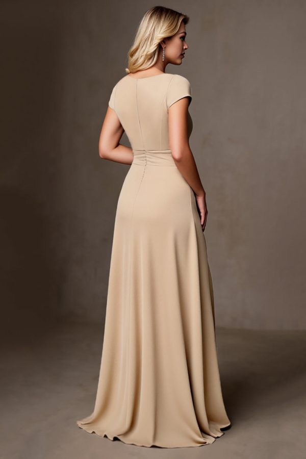 Ruffled A Line Champagne Wedding Guest Dress with Slit - Image 2