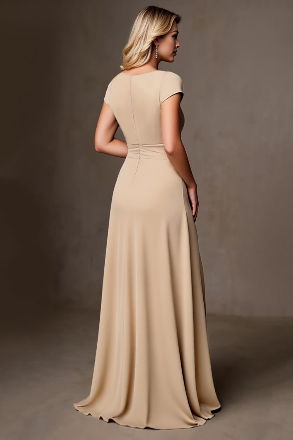 Ruffled A Line Champagne Wedding Guest Dress with Slit - Image 2