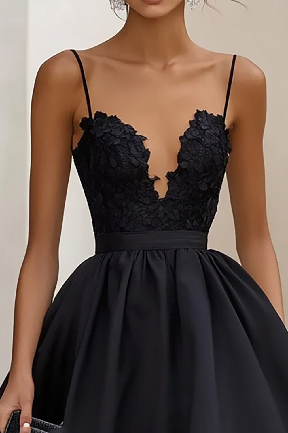 Ruffled Tea Length A Line Black Tie Dress with Appliques - Image 2