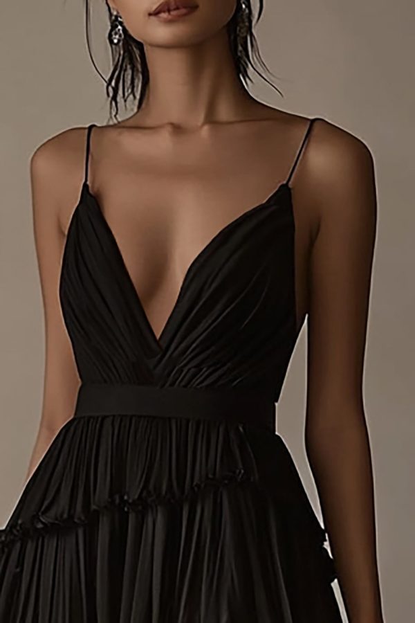 Ruffled High Low Tiered Chiffon Black Tie Dress - Image 2