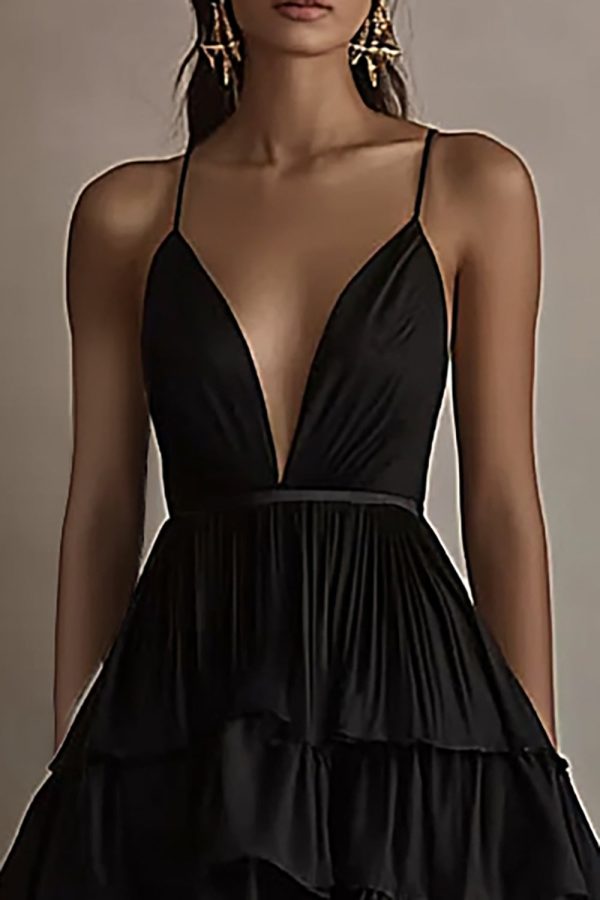 Ruffled Tiered Chiffon High Low Black Tie Dress - Image 2