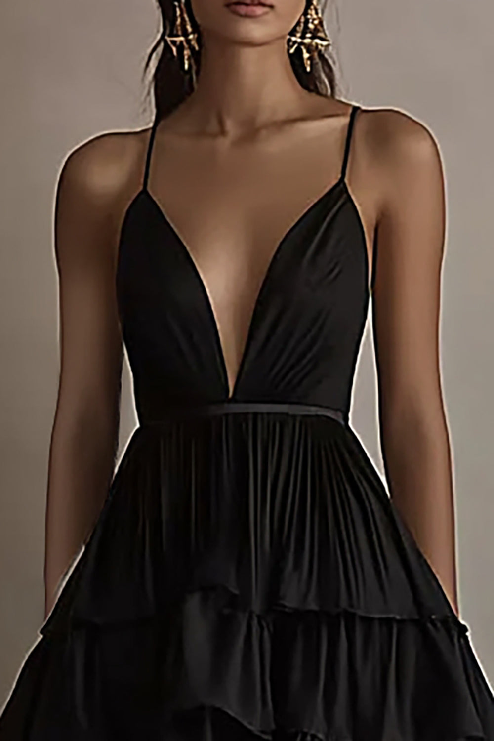 Ruffled Tiered Chiffon High Low Black Tie Dress - Image 2