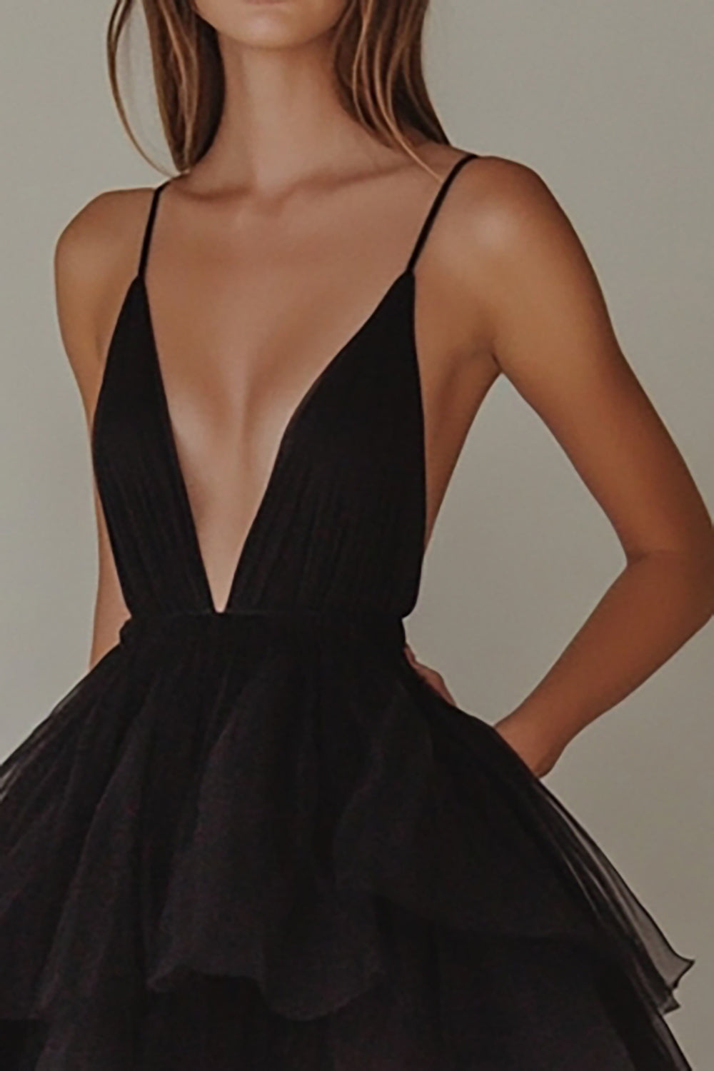 Ruffled Tulle Tiered Little Black Dress - Image 2
