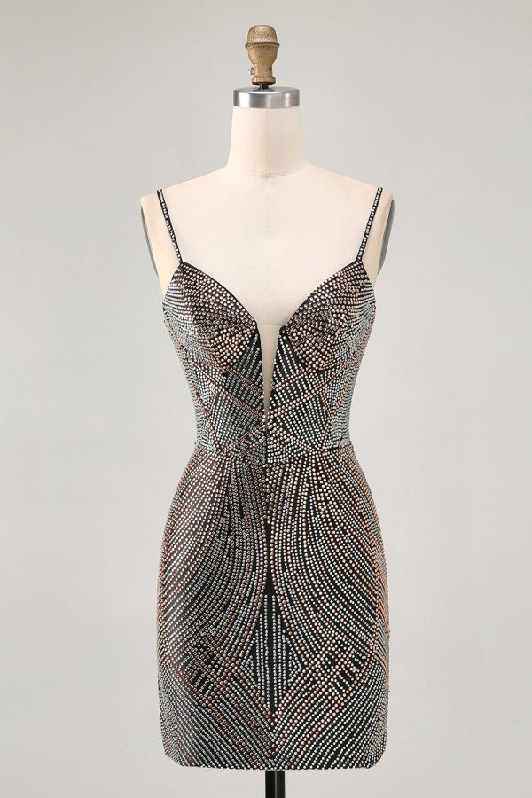 Royal Blue Spaghetti Straps Beaded Bodycon Homecoming Dress - Image 9