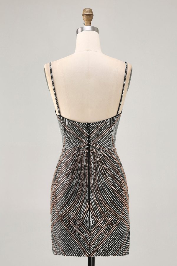 Royal Blue Spaghetti Straps Beaded Bodycon Homecoming Dress - Image 10