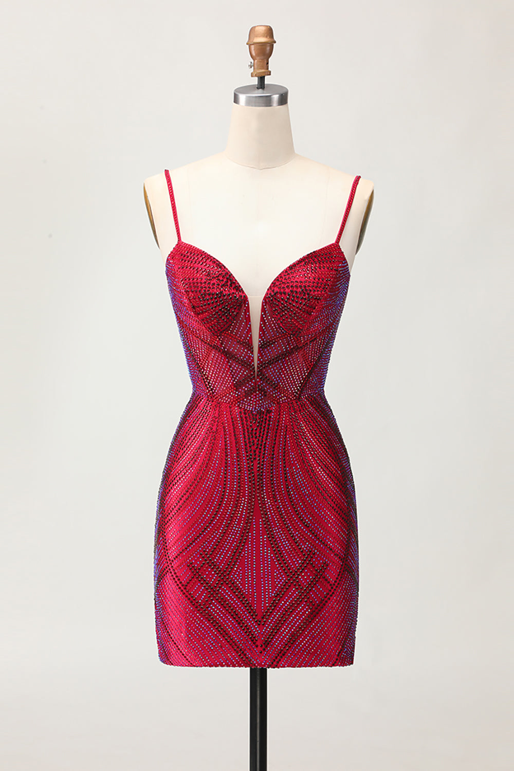 Royal Blue Spaghetti Straps Beaded Bodycon Homecoming Dress - Image 17