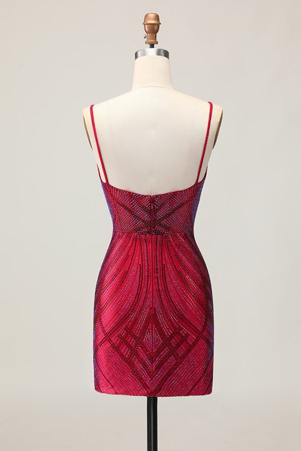 Royal Blue Spaghetti Straps Beaded Bodycon Homecoming Dress - Image 18