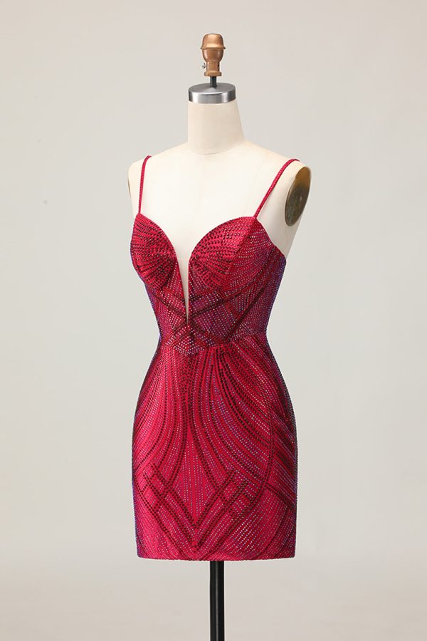 Royal Blue Spaghetti Straps Beaded Bodycon Homecoming Dress - Image 21