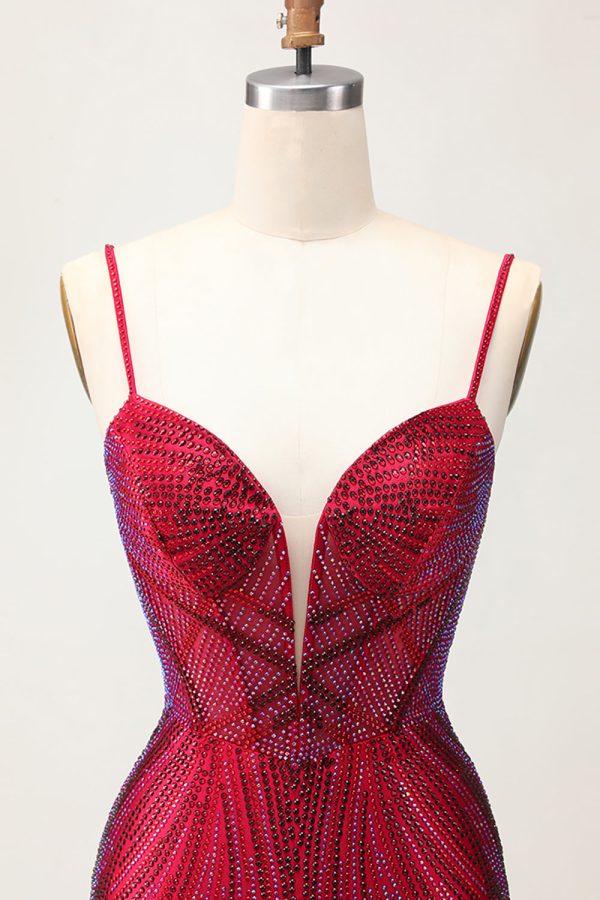 Royal Blue Spaghetti Straps Beaded Bodycon Homecoming Dress - Image 22