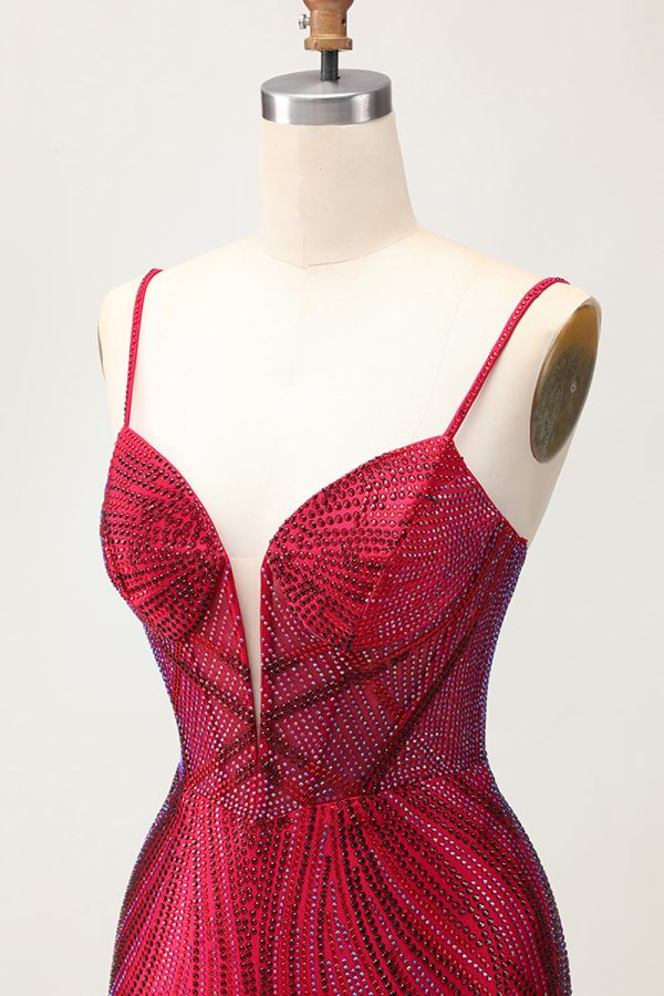 Royal Blue Spaghetti Straps Beaded Bodycon Homecoming Dress - Image 24