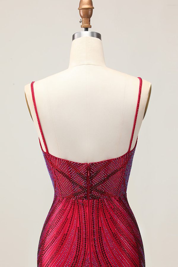 Royal Blue Spaghetti Straps Beaded Bodycon Homecoming Dress - Image 23