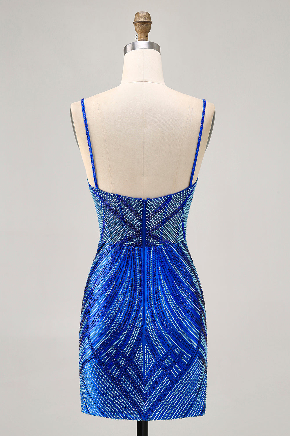 Royal Blue Spaghetti Straps Beaded Bodycon Homecoming Dress - Image 2