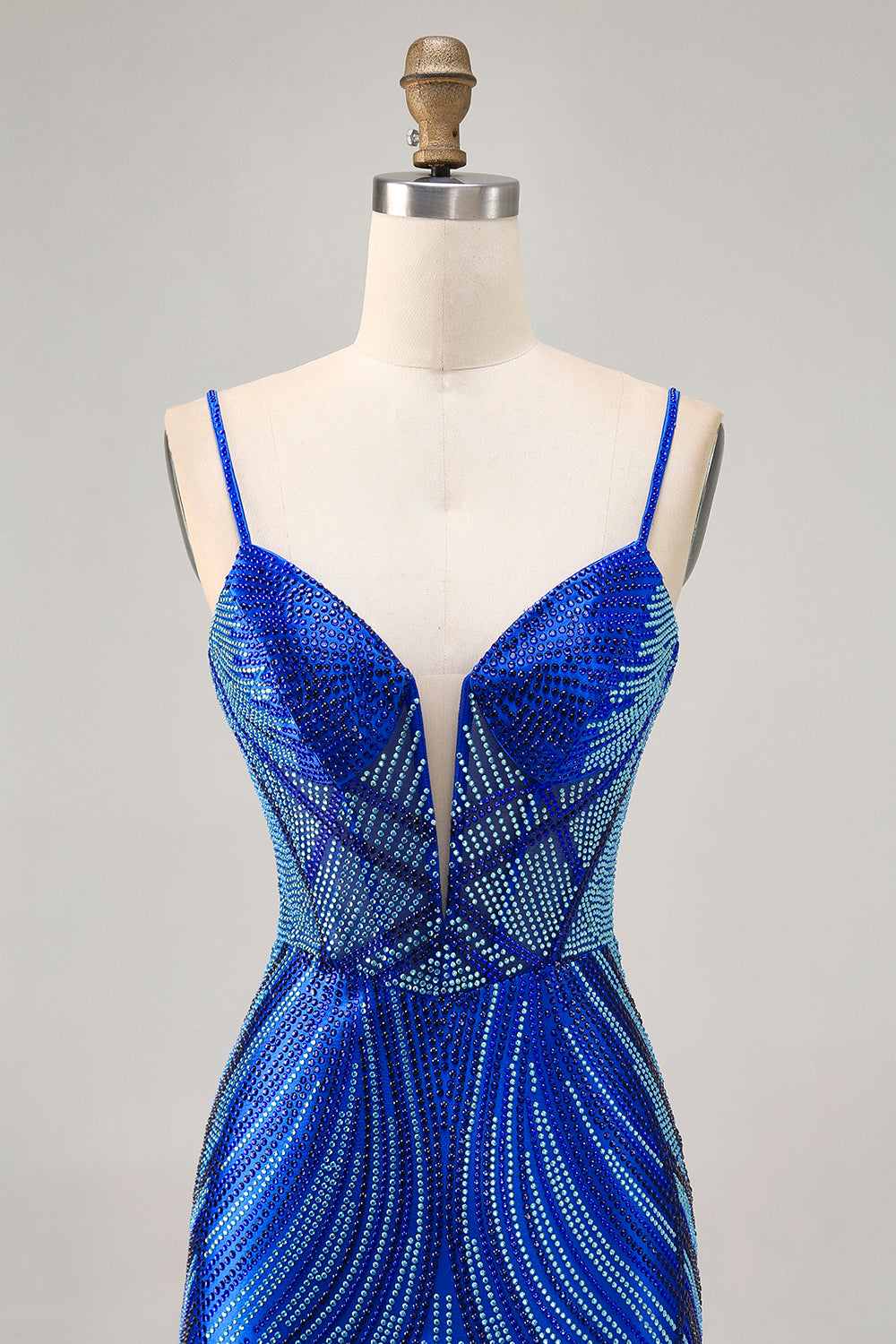 Royal Blue Spaghetti Straps Beaded Bodycon Homecoming Dress - Image 6
