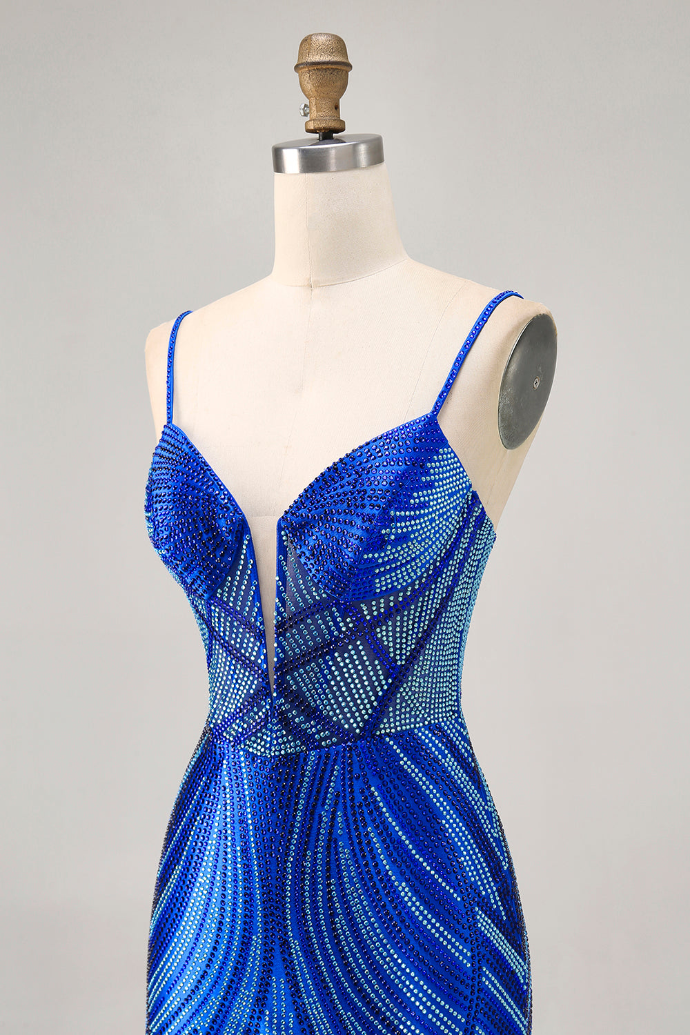 Royal Blue Spaghetti Straps Beaded Bodycon Homecoming Dress - Image 8