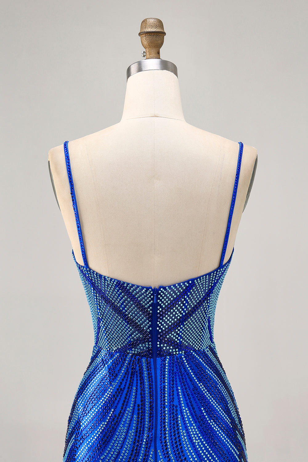Royal Blue Spaghetti Straps Beaded Bodycon Homecoming Dress - Image 7