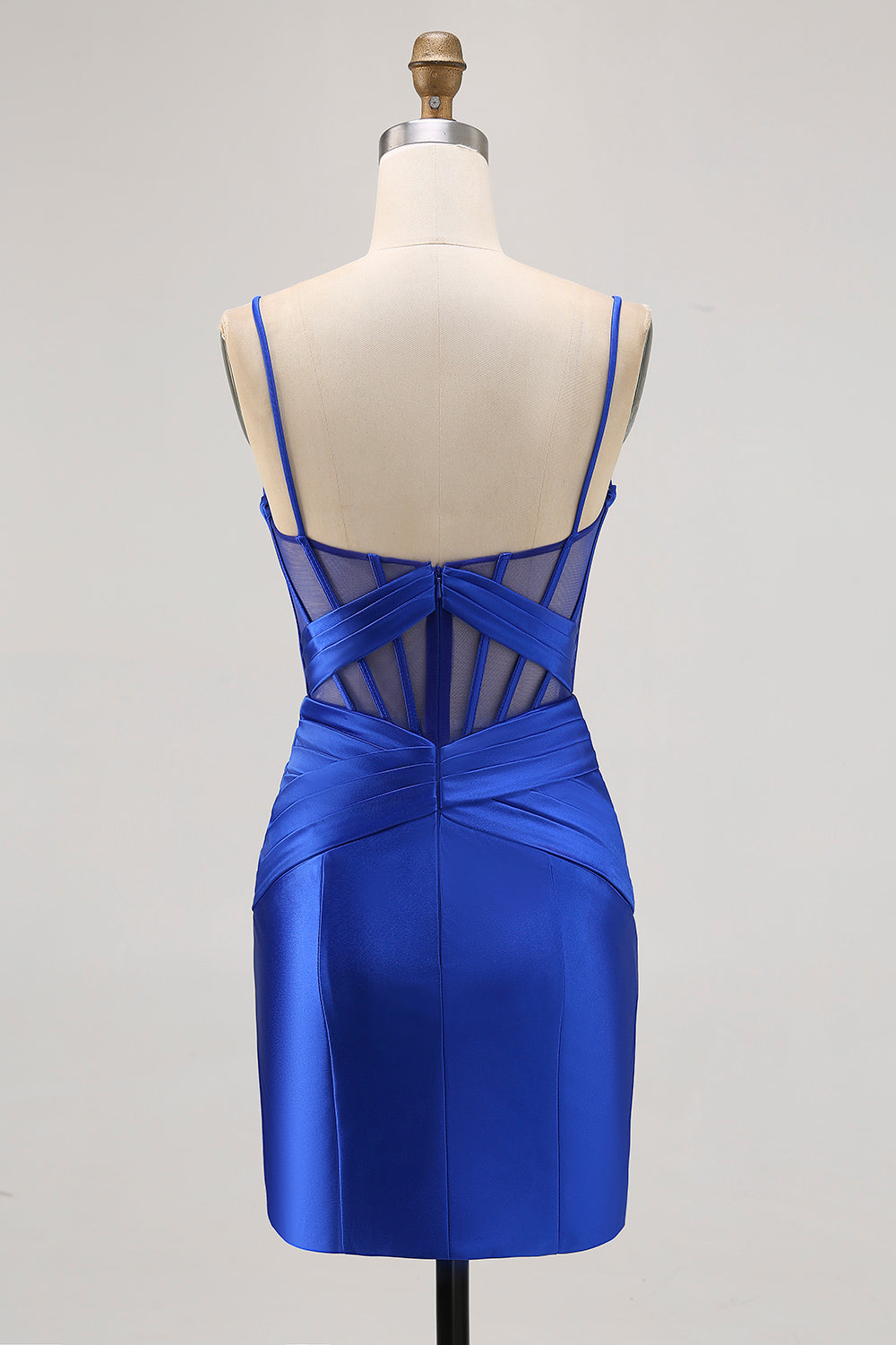 Royal Blue Sheer Corset Satin Tight Homecoming Dress with Slit - Image 2