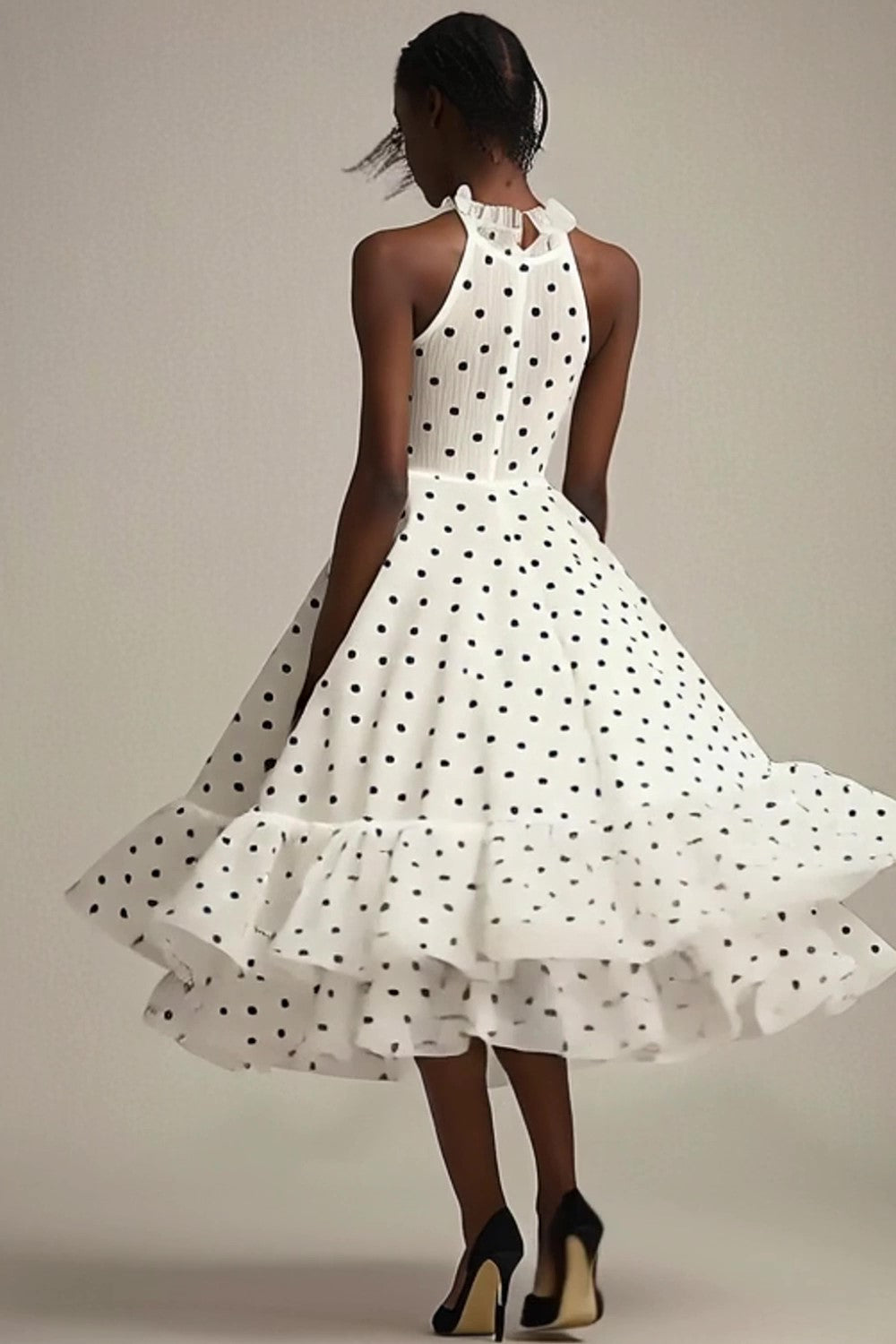 Ruffled White Black Tulle Polka Dot Dress - Image 2