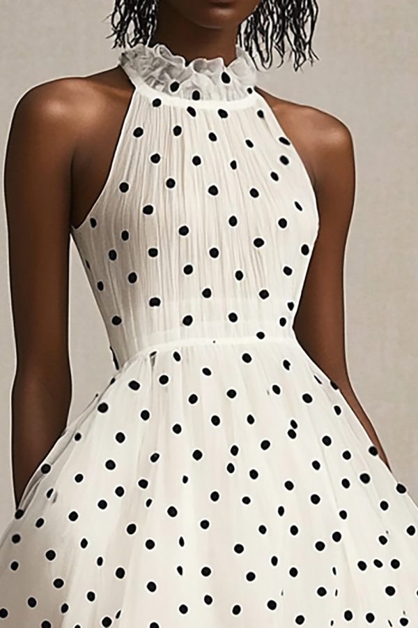 Ruffled White Black Tulle Polka Dot Dress - Image 3
