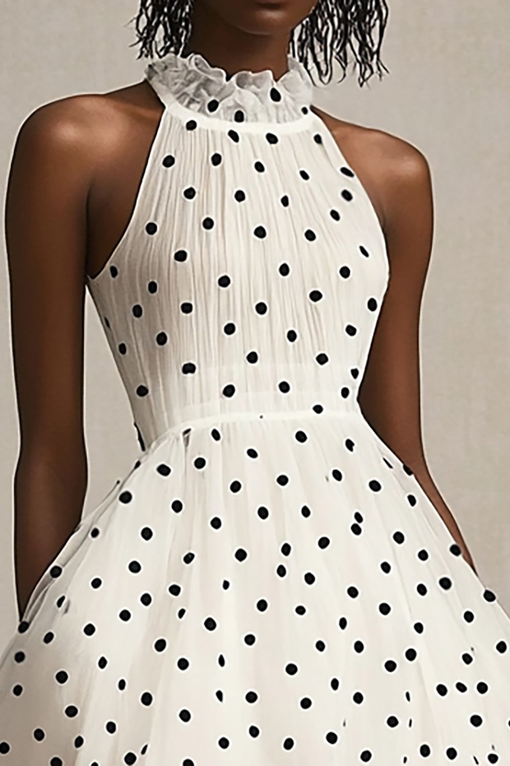 Ruffled White Black Tulle Polka Dot Dress - Image 3