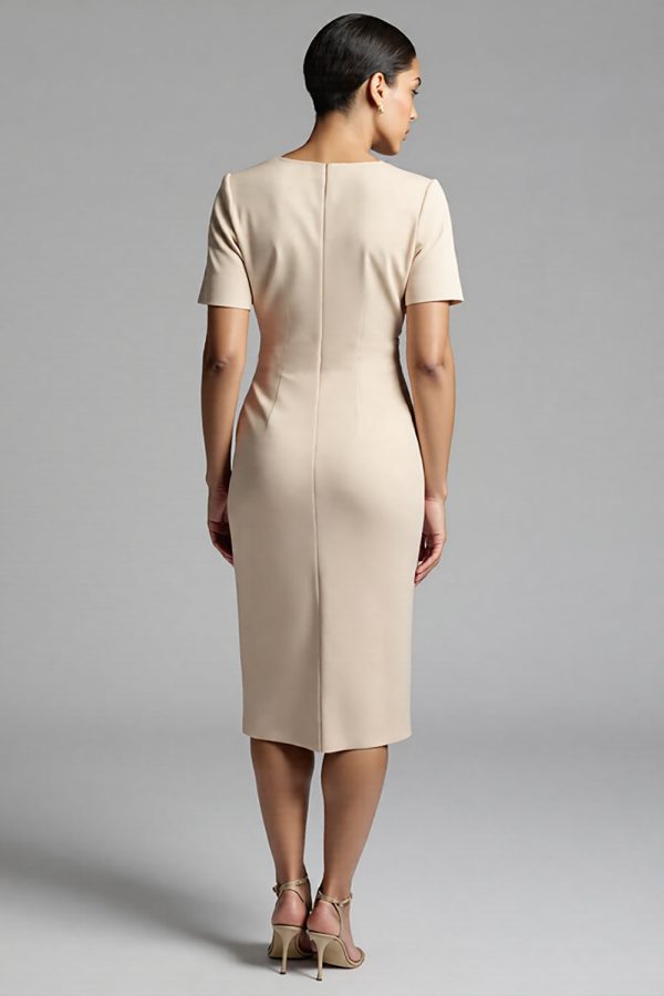 Ruched Champagne Bodycon Midi Dress - Image 2