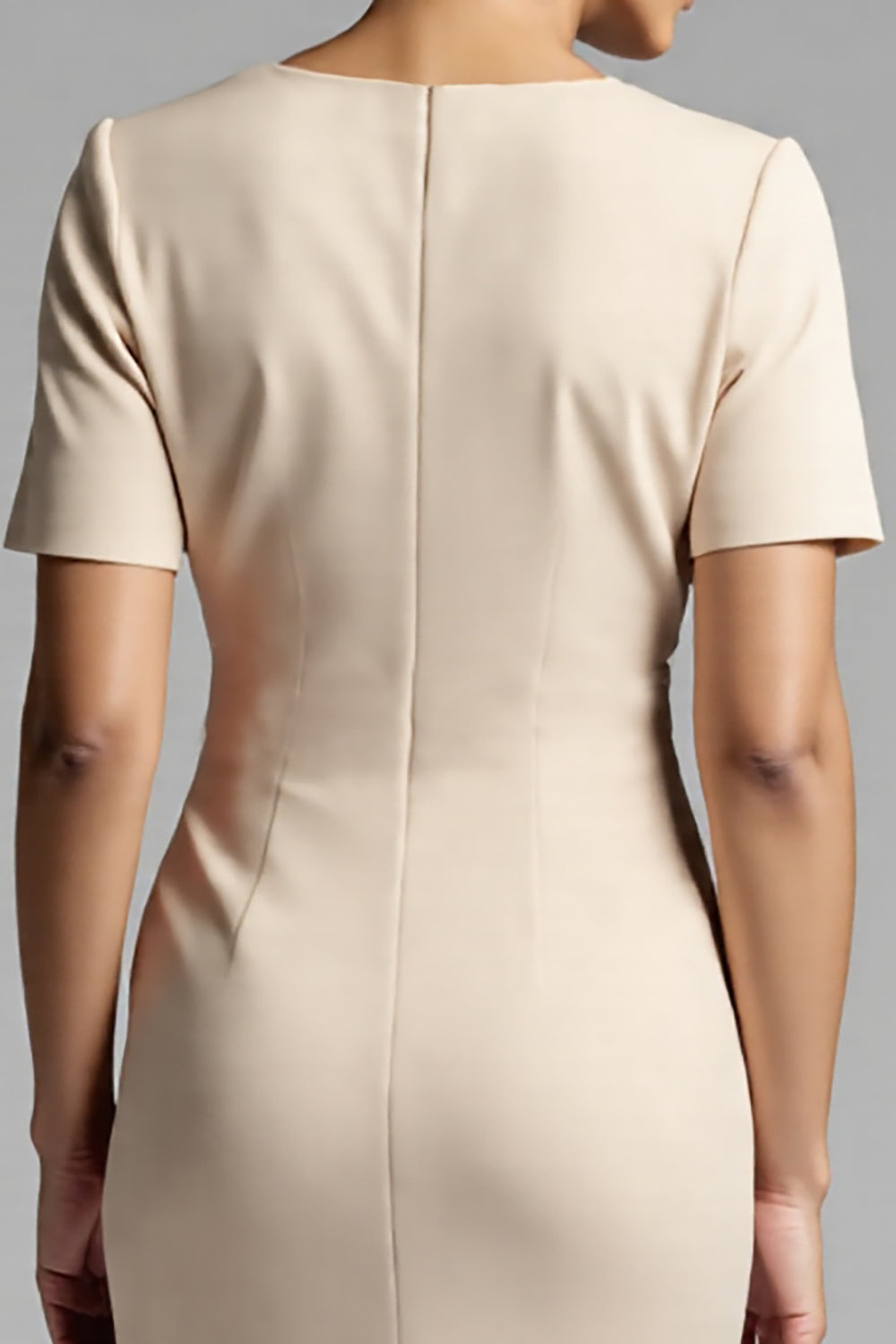 Ruched Champagne Bodycon Midi Dress - Image 4