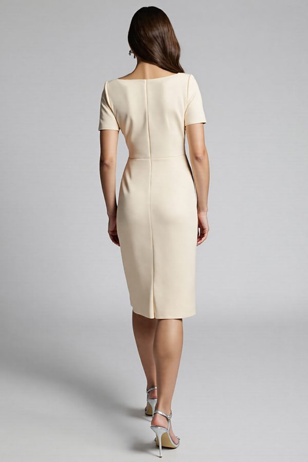 Ruffled Champagne Sheath Midi Dress with Slit - Image 2