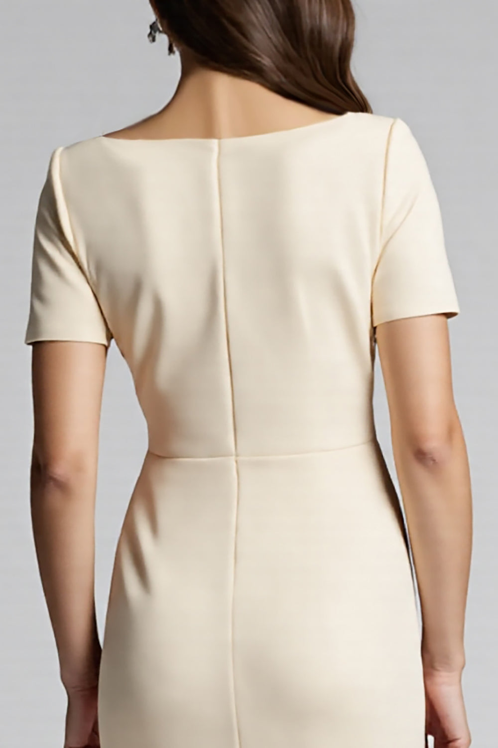 Ruffled Champagne Sheath Midi Dress with Slit - Image 4