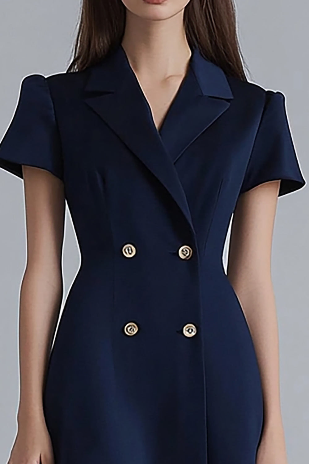 Ruffled Navy A Line V-Neck Mini Dress - Image 3